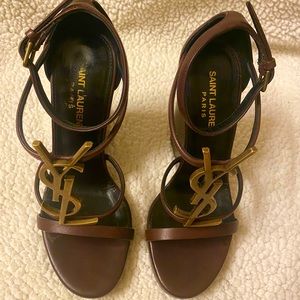 Saint Laurent Cassandra Wedge Sandal Size 36/6US Dark Brown